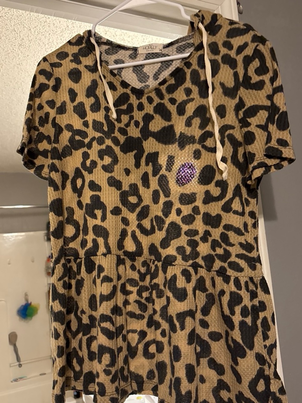 Hooray Leopard Print Peplum Tunic - Tan/Black